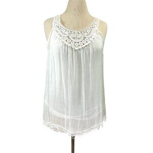 Via Signoria Womens Silk Blouse Medium Ivory Sleeveless Crochet Soft Chiffon